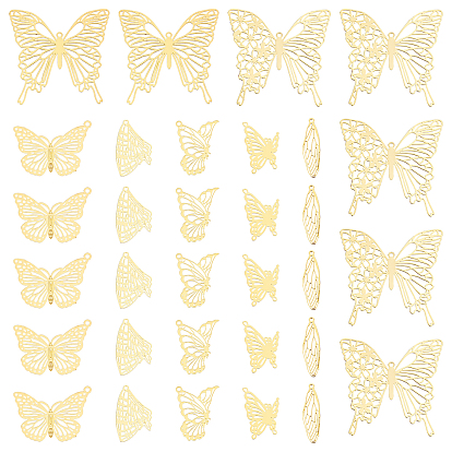 7 Style Brass Pendants, Etched Metal Embellishments, Butterfly & Wings