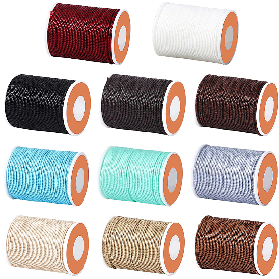 11 Rolls 11 Colors Round Waxed Polyester Cord, Taiwan Waxed Cord, Twisted Cord