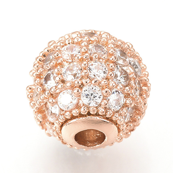 Латунные микро проложить кубического циркония бусы, без кадмия и без свинца, круглые, прозрачные