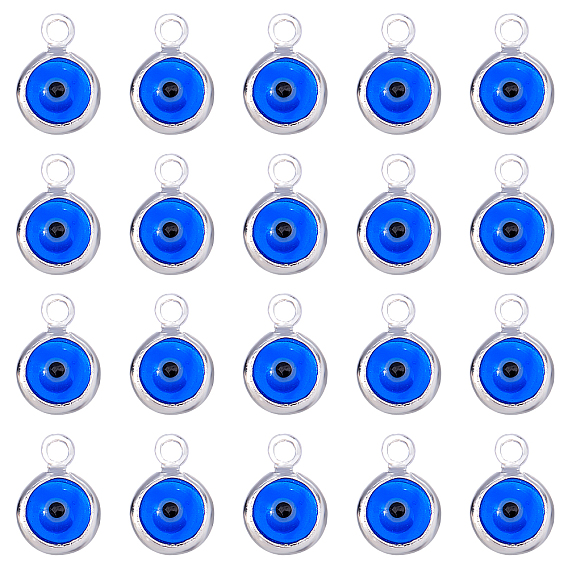 Handmade Evil Eye Lampwork Charms, with Brass Findings, Flat Round