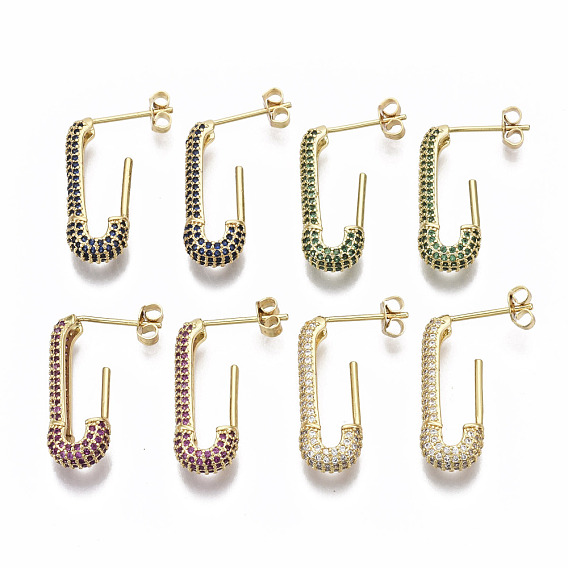 Латунные микро проложить серьги стержня кубического циркония, серьги-кольца, со спиной серьги, без никеля , Форма предохранительного штифта