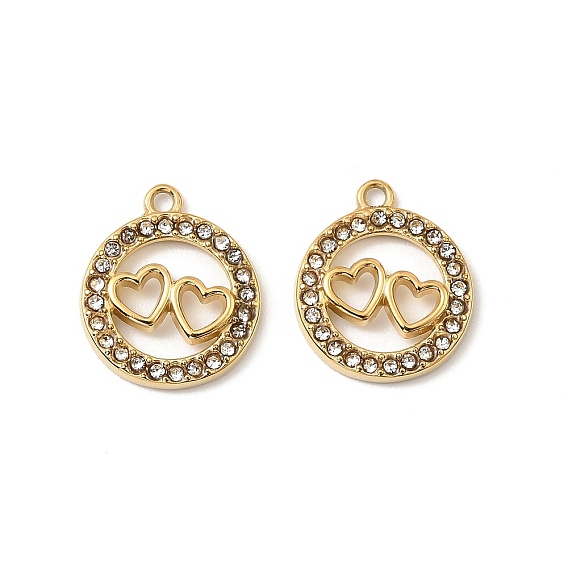 304 нержавеющая сталь с подвесками из хрустальных страз, ионное покрытие (ip), кольцо с сердцем