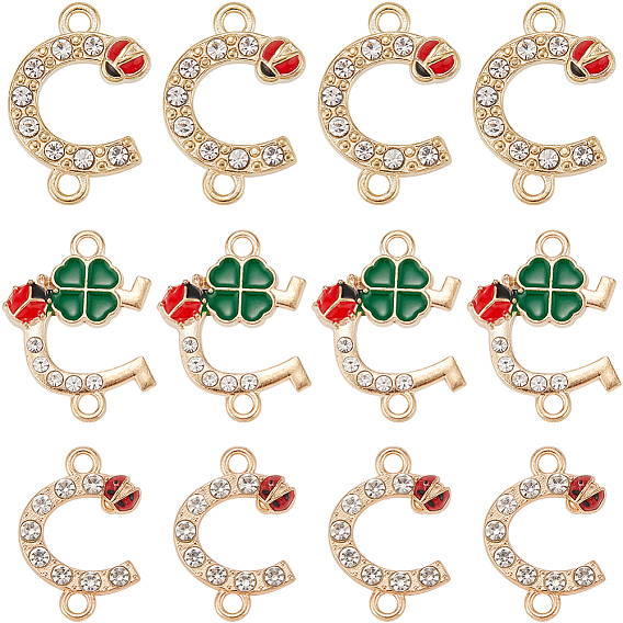 36Pcs 3 Styles Alloy Crystal Rhinestone Ladybug Connector Charms, with Enamel, Mixed Shapes
