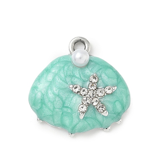 Подвески из сплава и страза, Эмаль стиле, в форме раковины с морской звездой, с пластиковой имитационной жемчужиной