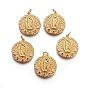 Латунные подвески, с фианитом и кольцами для прыжков, плоские круглые с Девой Марией