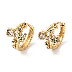 Heart & Star Cubic Zirconia Hoop Earrings, Rack Plating Brass Jewelry for Women, Cadmium Free & Lead Free