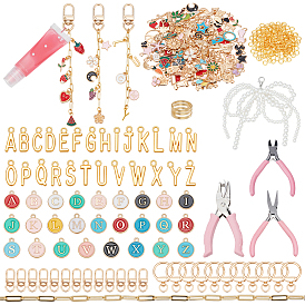 Набор для изготовления брелка своими руками, включая подвески из сплавов, эмали и смолы., медные кольца, дырокол из железа, Клещи углерода стали ювелирные изделия, сплав поворотный Lobster Claw застежками, латунные скрепки