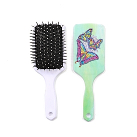 DIY Butterfly Pattern Paddle Hair Brush Diamond Painting Kits, Including Resin Rhinestones Bag, Diamond Sticky Pen, Tray Plate and Glue Clay