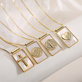 Прямоугольные подвески из латуни с натуральными ракушками на цепочке, золотые, цвет морской раковины