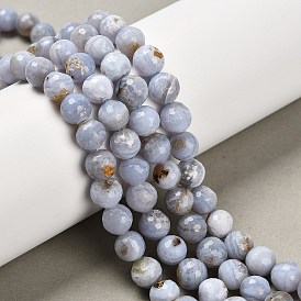 Natural Blue Lace Agate Beads Strands, Faceted, Round