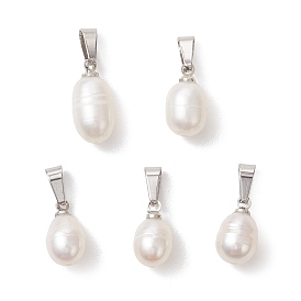 Натуральные культивированные пресноводные жемчужные рисовые подвески, с 201 защелкой из нержавеющей стали на поручнях, белые