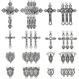 48Pcs 8 Styles DIY Alloy Pendant and Link Findings Kits, Oval & Cross