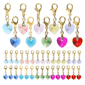 40 шт. 10 стили романтические идеи ко Дню святого Валентина стеклянные подвески украшения, граненое сердце, с цинковым сплавом застежками омаров коготь