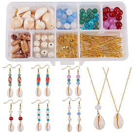 SUNNYCLUE DIY Jewelry Set Making, with Natural Spiral Shell Pendants, Gemstone Beads, Wood Beads, Glass Beads, Brass Cable Chains and Iron Jump Rings