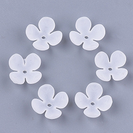 4-Petal Transparent Acrylic Bead Caps, Frosted, Flower