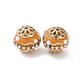 Круглые бусины из смолы ручной работы из Индонезии, со сплавочной фурнитурой со стразами, круглые