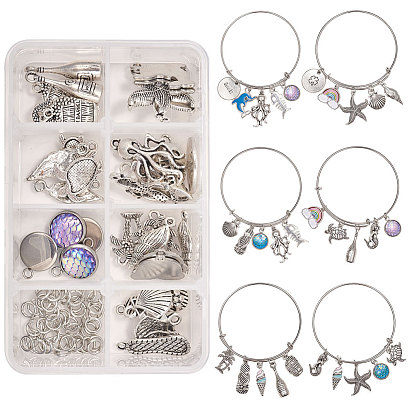Fabricación de brazaletes de bricolaje sunnyclue, con brazalete extensible de hierro ajustable, Colgantes de la aleación, colgantes de la resina, anillos de cobre amarillo del salto