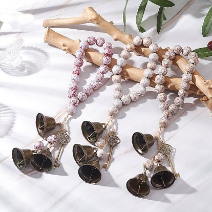 Подвеска-ключ в виде колокольчика из латуни, деревянные круглые бусины для украшения дома, подвесные украшения на дверь