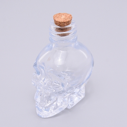 Glasflasche, mit Korkstopfen, Schädel