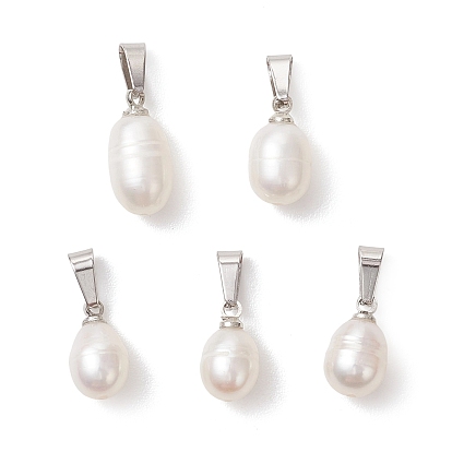 Натуральные культивированные пресноводные жемчужные рисовые подвески, с 201 защелкой из нержавеющей стали на поручнях, белые