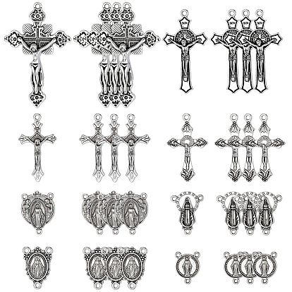 48Pcs 8 Styles DIY Alloy Pendant and Link Findings Kits, Oval & Cross