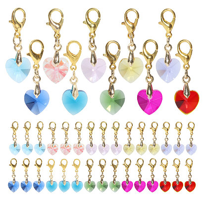 40 шт. 10 стили романтические идеи ко Дню святого Валентина стеклянные подвески украшения, граненое сердце, с цинковым сплавом застежками омаров коготь