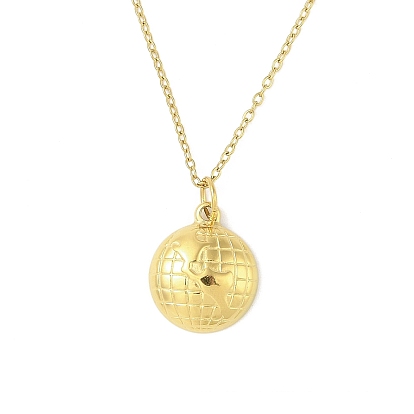 Ion Plating(IP) 304 Stainless Steel Pendant Necklaces for Women, Flat Round
