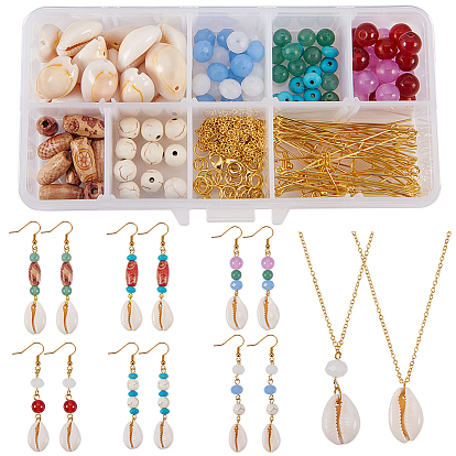 Fabrication de bijoux diy, avec des pendentifs en spirale naturelle, perles de pierres fines , Perle en bois, Des billes de verre, chaînes de câble en laiton et anneaux de fer