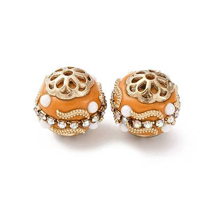 Круглые бусины из смолы ручной работы из Индонезии, со сплавочной фурнитурой со стразами, круглые