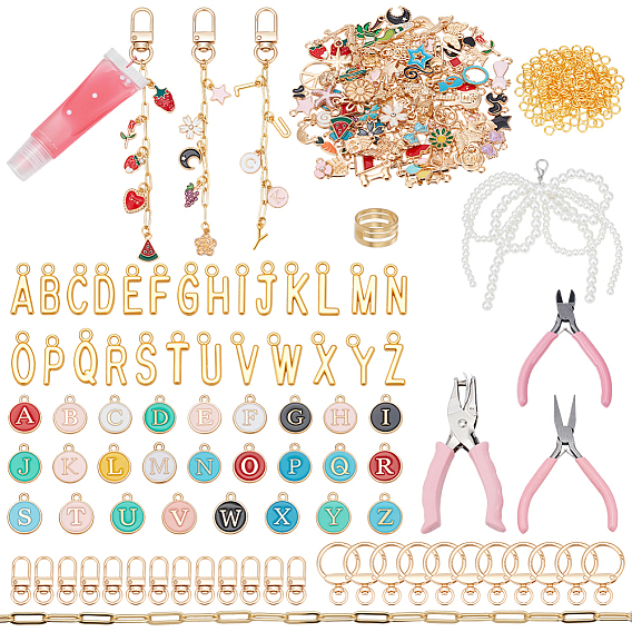 Набор для изготовления брелка своими руками, включая подвески из сплавов, эмали и смолы., медные кольца, дырокол из железа, Клещи углерода стали ювелирные изделия, сплав поворотный Lobster Claw застежками, латунные скрепки