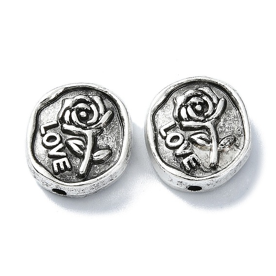 Tibetan Style Alloy Beads, Oval with Rose Flower