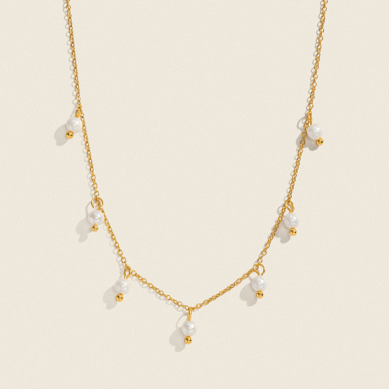 Элегантные круглые белые подвески-колье с имитацией жемчуга, 304 Модные украшения из нержавеющей стали