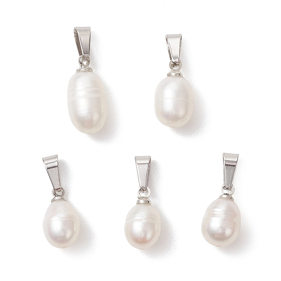 Натуральные культивированные пресноводные жемчужные рисовые подвески, с 201 защелкой из нержавеющей стали на поручнях, белые