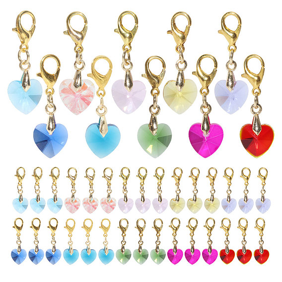 40 шт. 10 стили романтические идеи ко Дню святого Валентина стеклянные подвески украшения, граненое сердце, с цинковым сплавом застежками омаров коготь