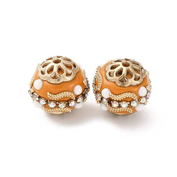 Круглые бусины из смолы ручной работы из Индонезии, со сплавочной фурнитурой со стразами, круглые