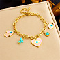 304 Браслеты с подвесками из нержавеющей стали и синтетической бирюзы для женщин, сердце/глаз/рука хамса, с эмалью