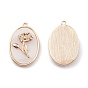 Natural Freshwater Shell Pendants, Oval with Flower Charms, with Brass Findings