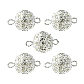 Brass Crystal Rhinestone Connector Charms, Round Links with 304 Stainless Steel Loops