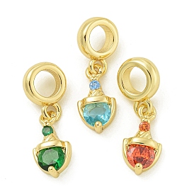 Breloques pendantes européennes en laiton plaqué or avec pavé de zircones cubiques, Pendentifs grand trou, réel 18 k plaqué or, sans plomb et sans cadmium, plaqué longue durée