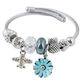 Multifaceted Fashion Accessories: B0712 Airplane Flower Pendant Bracelet Set