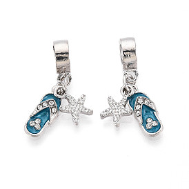 Европейские подвески из сплава хрустальных страз и стальной синей эмали, шлепанцы с морскими звездами и подвесками с большими отверстиями