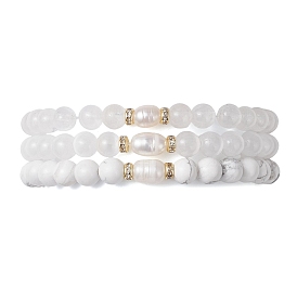 3шт. Женские браслеты из круглых бусин натурального говлита, селенита и кварца, с натуральным культивированным пресноводным жемчугом