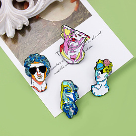 Abstract Art Gypsum Head Alloy Brooch with Fashionable Star and Sunglasses Badge