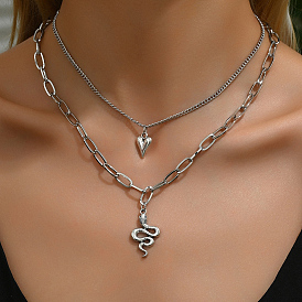 Готический стиль цинковый сплав змея сердце кулон двухслойное ожерелье унисекс украшения для вечеринок