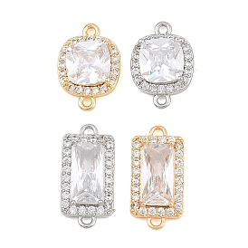 Brass Micro Pave Clear Cubic Zirconia Connector Charms, Sqaure/Rectangle Links