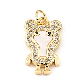 Brass Cubic Zirconia with Shell Pendants, Long-Lasting Plated, Lead Free & Cadmium Free, Bear
