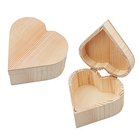 Unfinished Pine Wood Jewelry Box, DIY Storage Chest Treasure Case, with with Locking Clasps, Heart