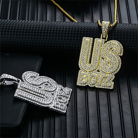 Hip-hop style Street Dance Alloy Crystal Rhinestone Alphabet US BOYZ Pendant Necklaces