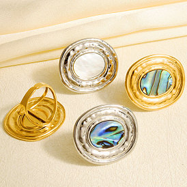 304 нержавеющая сталь с овальными кольцами-манжетами из натуральной ракушки для женщин