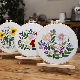 Flower Pattern DIY Embroidery Starter Kit with Instruction Book, Embroidery Hoop, Cord and Neddle, Easy Stamped Fabric Hand Crafts